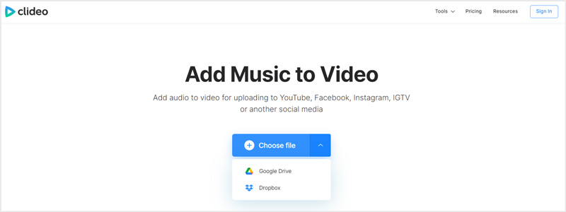 Clideo Add Music to Video Site