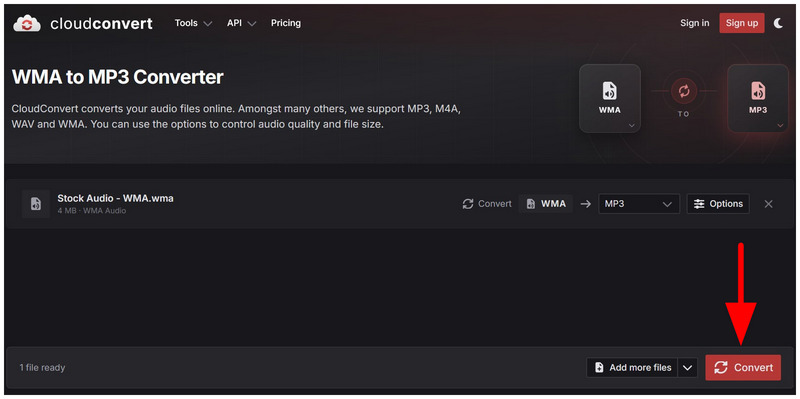 Cloudconvert Convert Button