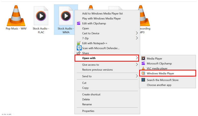 Windows Media Player Open With