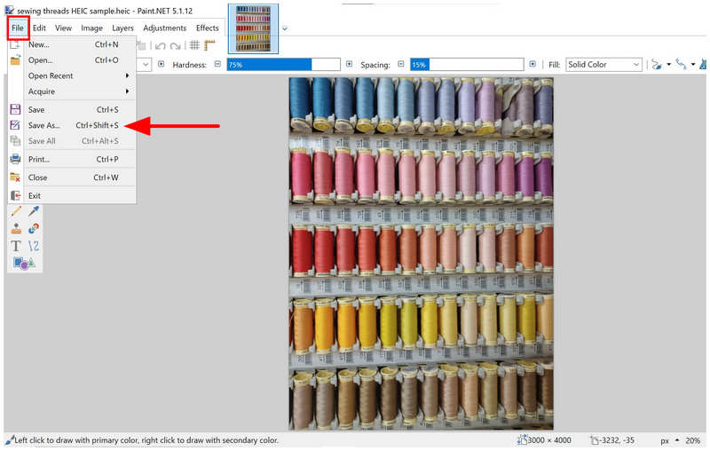 Zapisz plik Paint Net jako