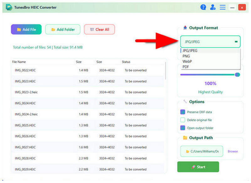 Tunesbro Heic Converter Output Format Start