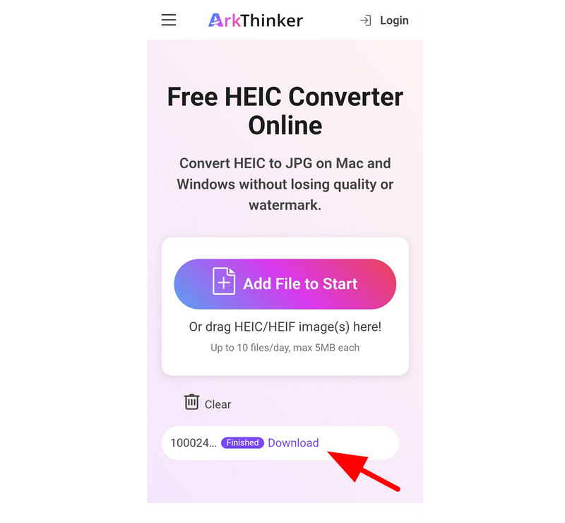 Arkthinker無料Heicコンバーターダウンロードボタン