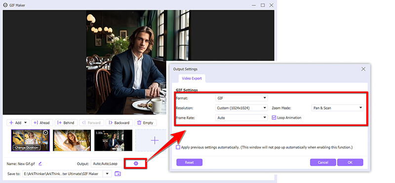 GIF kimenet szerkesztése