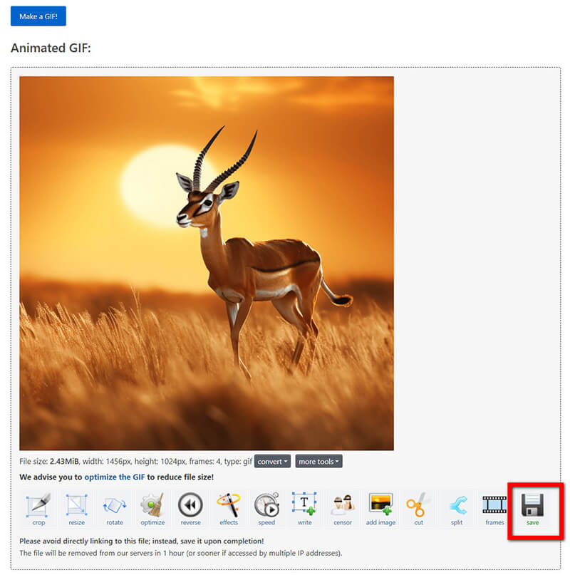 GIF mentése Ezgifben