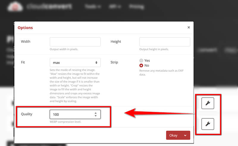 画像品質を調整する Cloudconvert