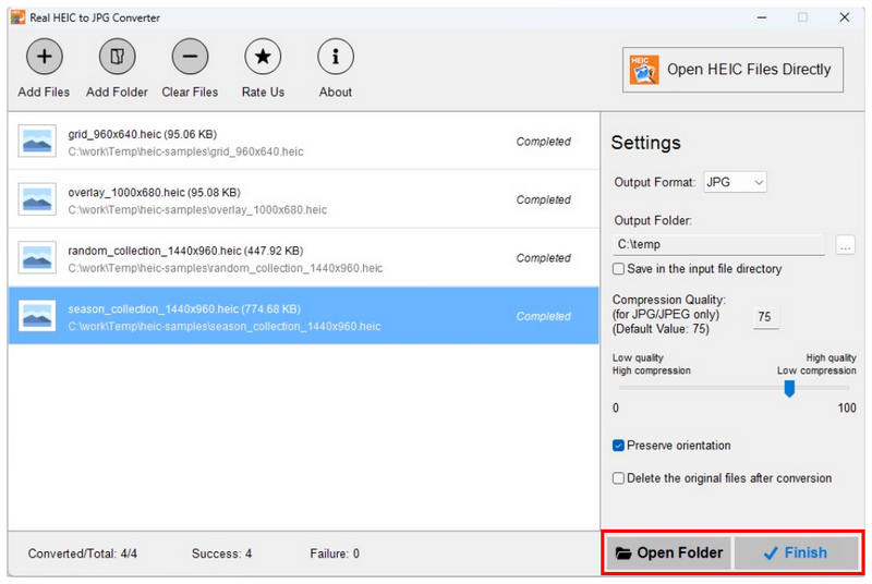 Real Heic To Jpg Converter Finish Open Folder
