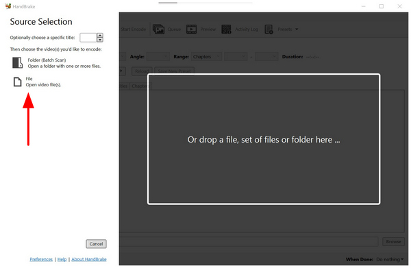 Håndbremse Tilføj fil