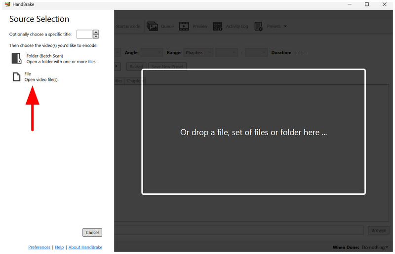 Handbrake Open File
