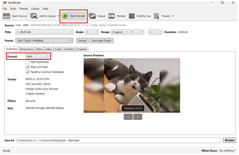 Handbrake Start Encode