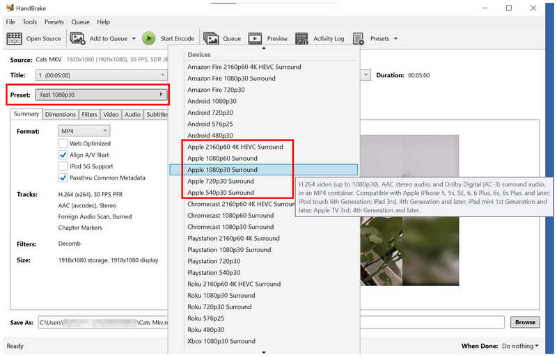 Handbrake Apple Presets