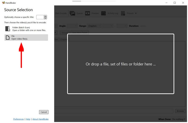 Handbrake File Option