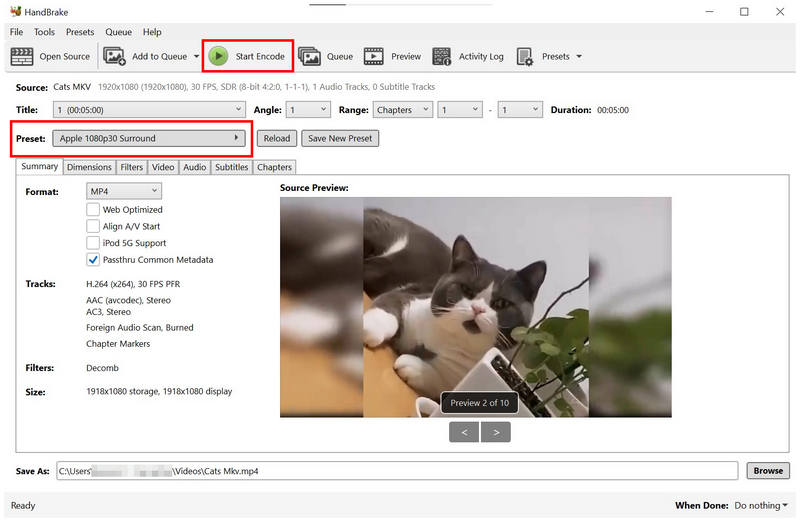 Handbrake Start Encode