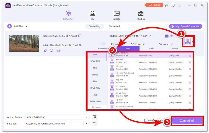 Valitse tiedostomuoto ja muunna sitten