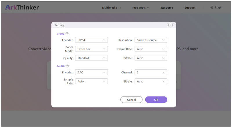Arkthinker Video Converter Online Advanced Settings