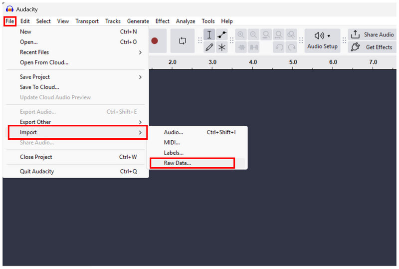 Audacity Import Raw Data