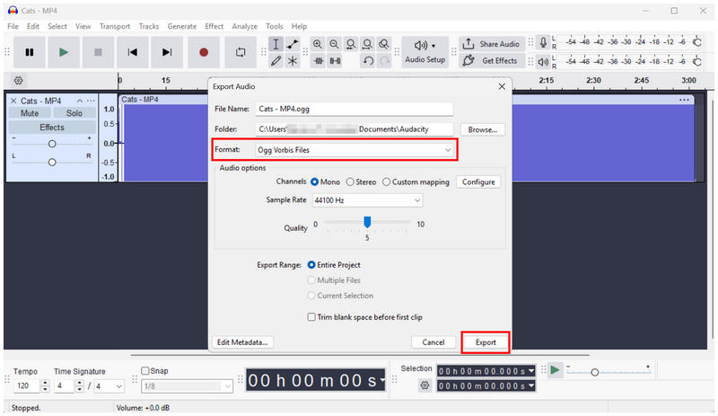Audacity Ogg Export