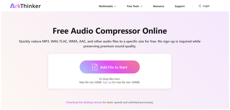 Compressor de áudio gratuito online Arkthinker: Adicione arquivos para começar