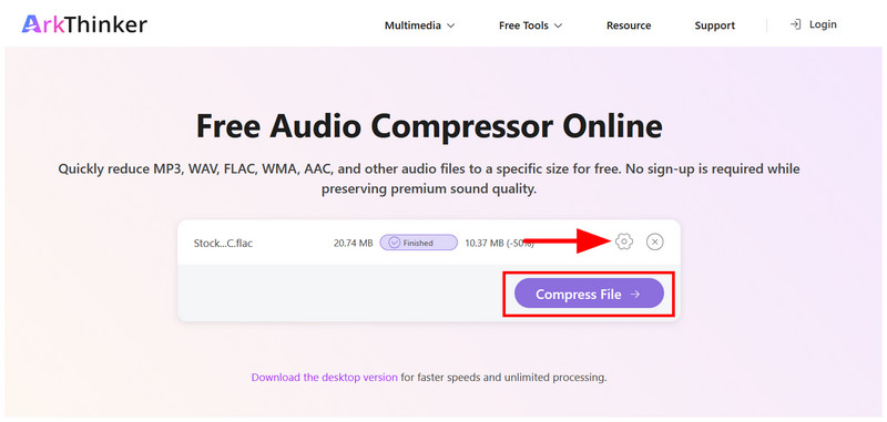 Configurações online do compressor de áudio gratuito Arkthinker
