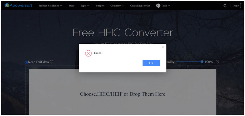 Αποτυχία μεταφόρτωσης του μετατροπέα Apowersoft Heic