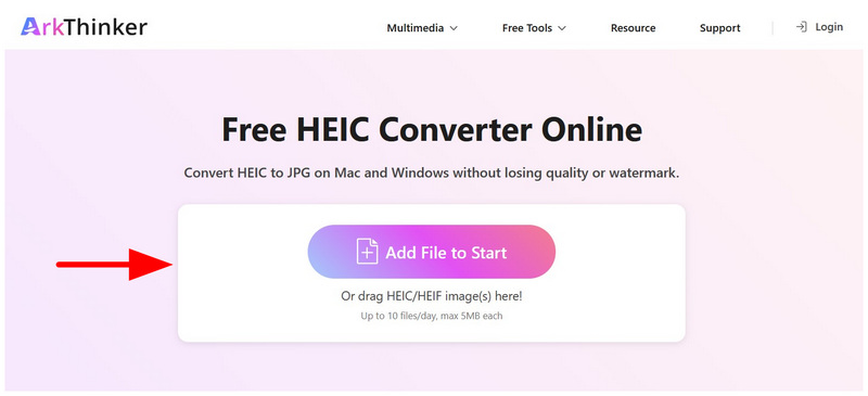 Botão Adicionar Arquivos do Conversor Heic do Arkthinker