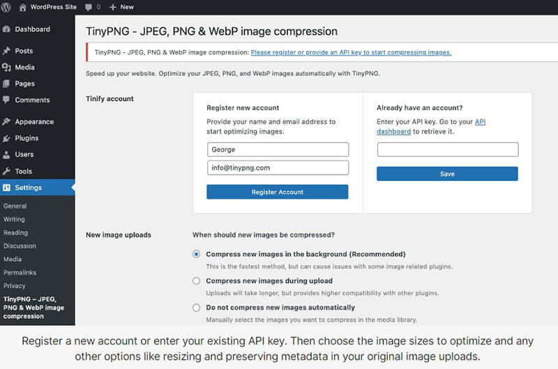Installieren Sie das Wp Tinypng-Plugin