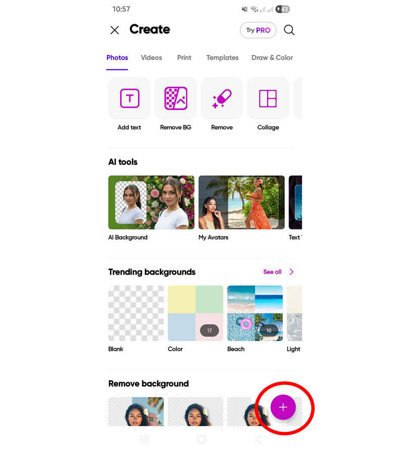 Кнопка додавання PicsArt