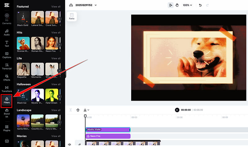 Capcut Ρύθμιση φίλτρου GIF