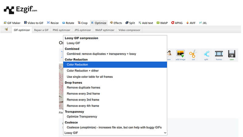 Μείωση χρώματος Ezgif Gif