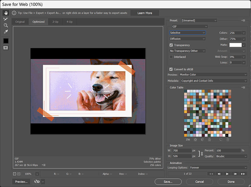 Photoshop GIF-komprimering