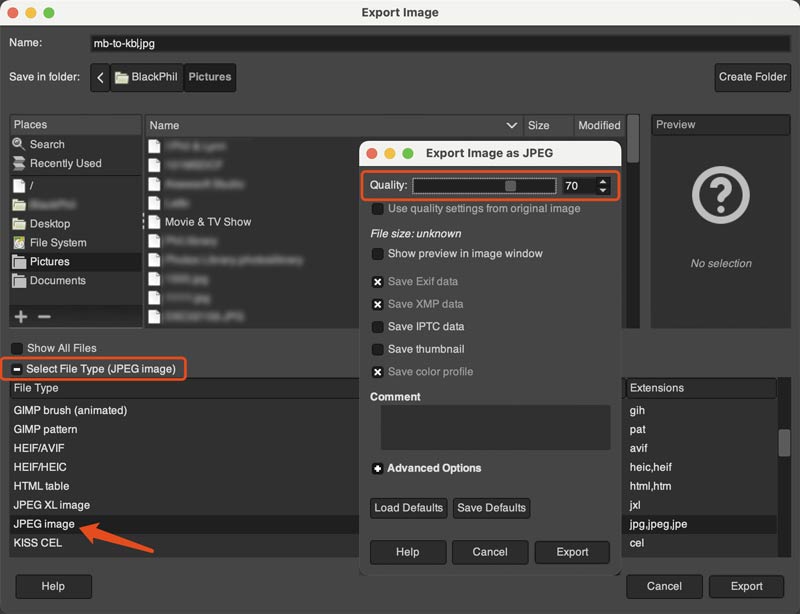 Gimp Konverter MB til Kbr