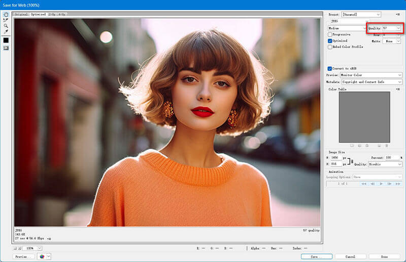 Gem til web Billedkomprimering