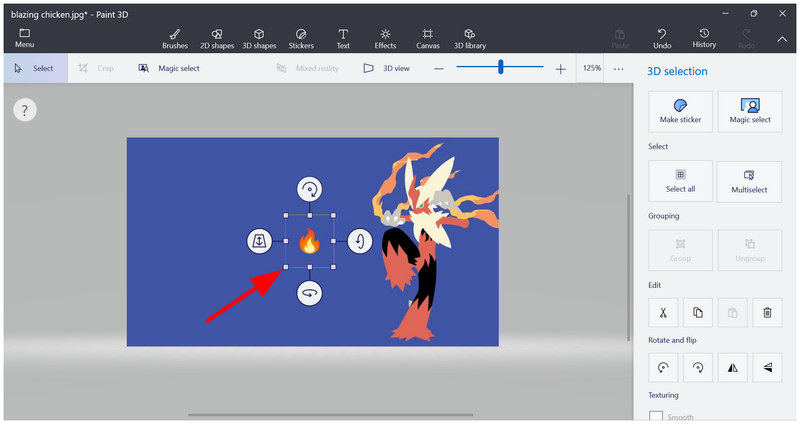 Вибраний емодзі Paint3d Backspace