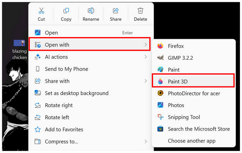 Відкрити за допомогою програми Paint3d