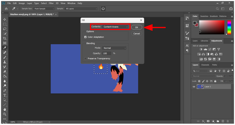 Відкрити меню заповнення в Photoshop