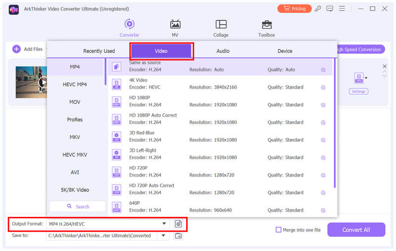 Вихідний формат Arkthinker Video Converter Ultimate