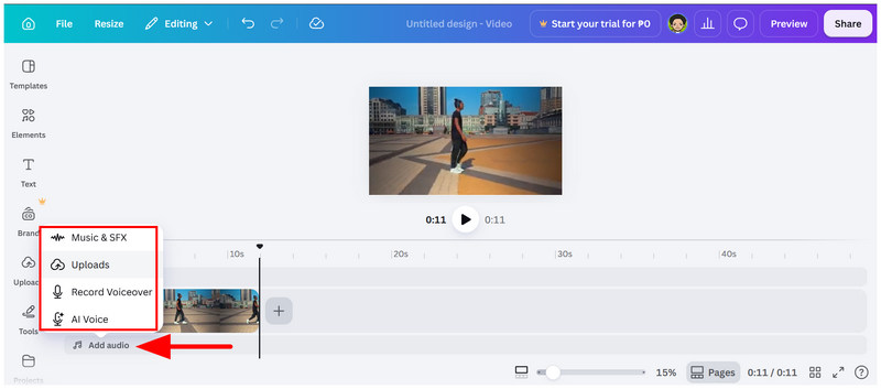 Додавання параметрів аудіо в Canva