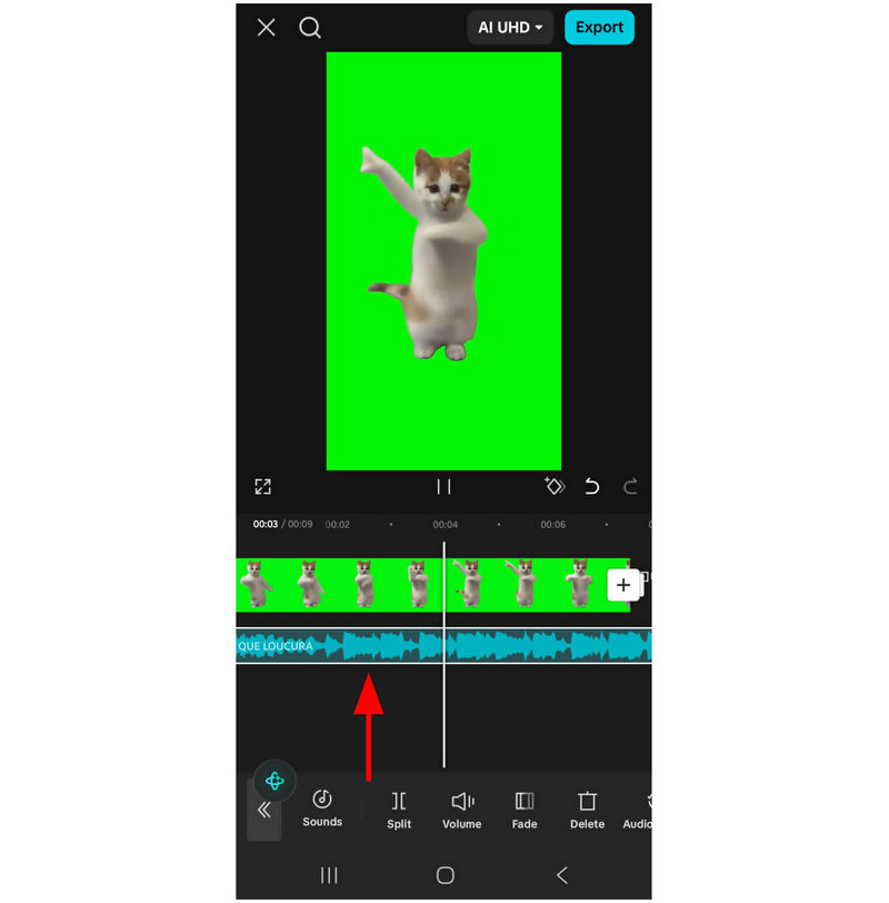 Хронологія входу аудіо Capcut Mobile