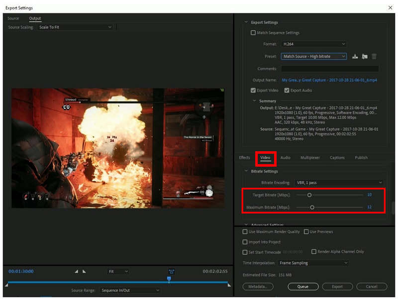 Ajustes de tasa de bits en Premiere Pro