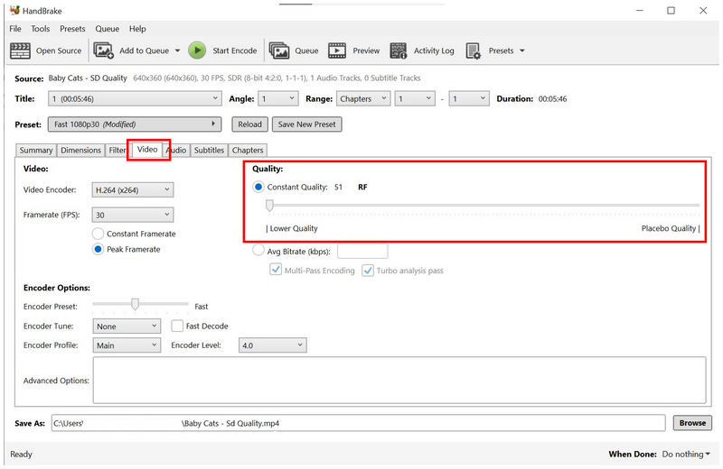 Calidad de vídeo del ajuste del freno de mano