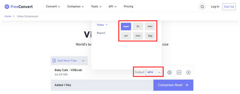 Freeconvert Valitse tuloste