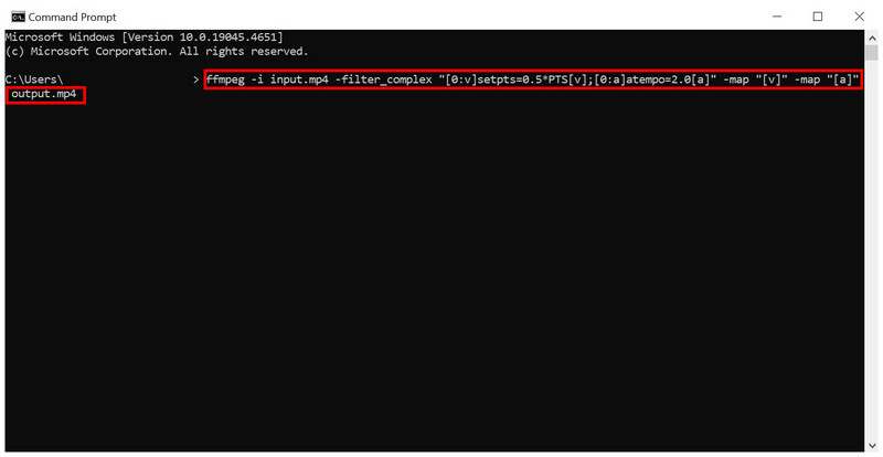 Comando de muestra para acelerar el vídeo de FFmpeg