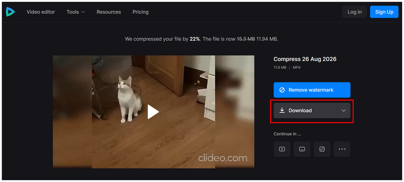 Clideo Download komprimeret fil