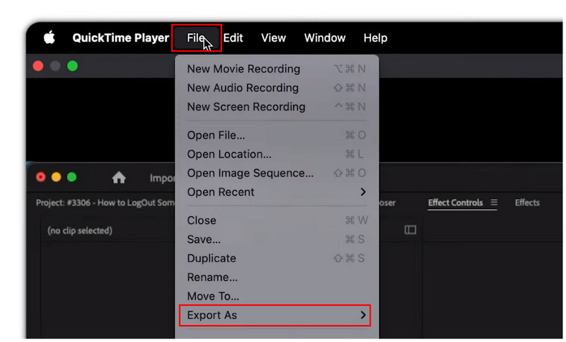 Quicktime-fileksport som