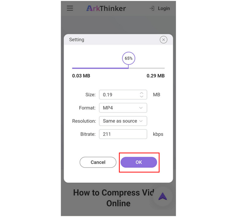 Arkthinker Gratis Videokompressor Online Avancerade Inställningar