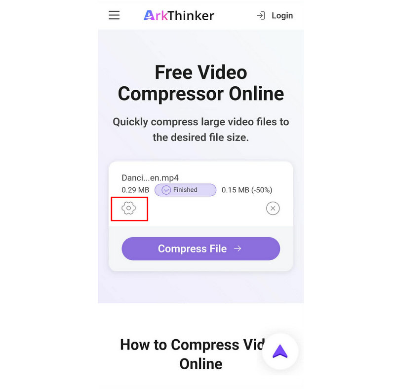 Arkthinker Free Video Compressor Online-inställningar