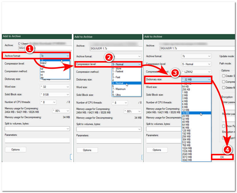 Ajuster les paramètres d'ajout aux archives