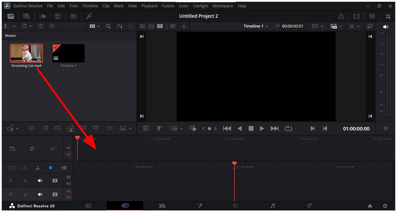 Reprodução em loop do DaVinci Resolve Adicionar mídia