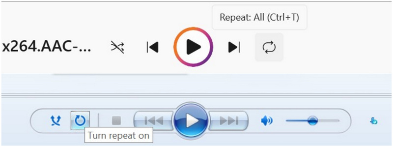 Gentag-knap i Windows Media Player