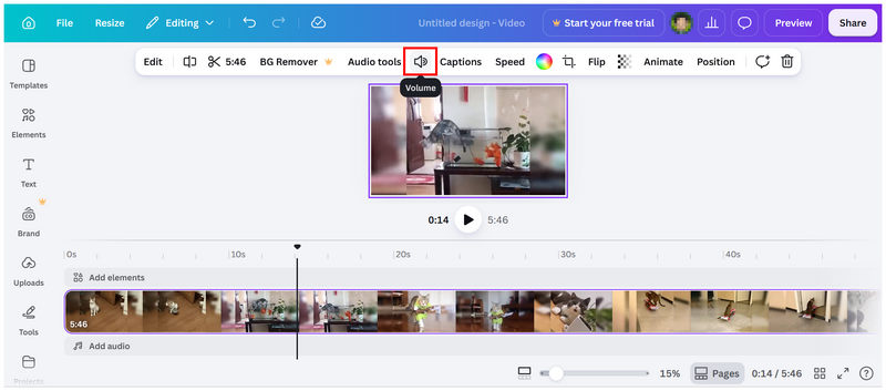 Canva: Selecione o vídeo na linha do tempo