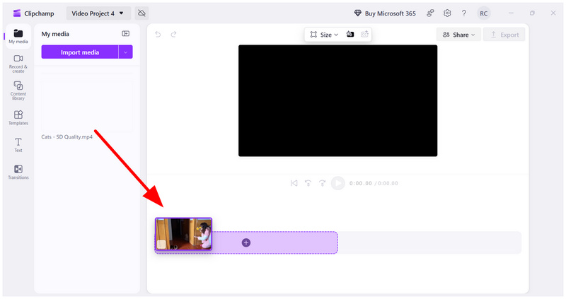 Adicionar à linha de tempo de edição do Clipchamp